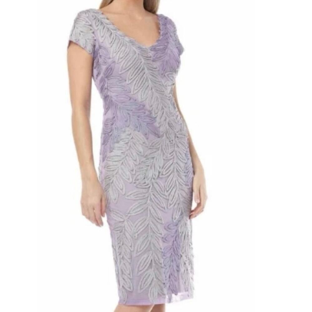 JS Collections Lavender Leaf Appliqué Sheer Overlay Midi Dress 10 Wedding Guest